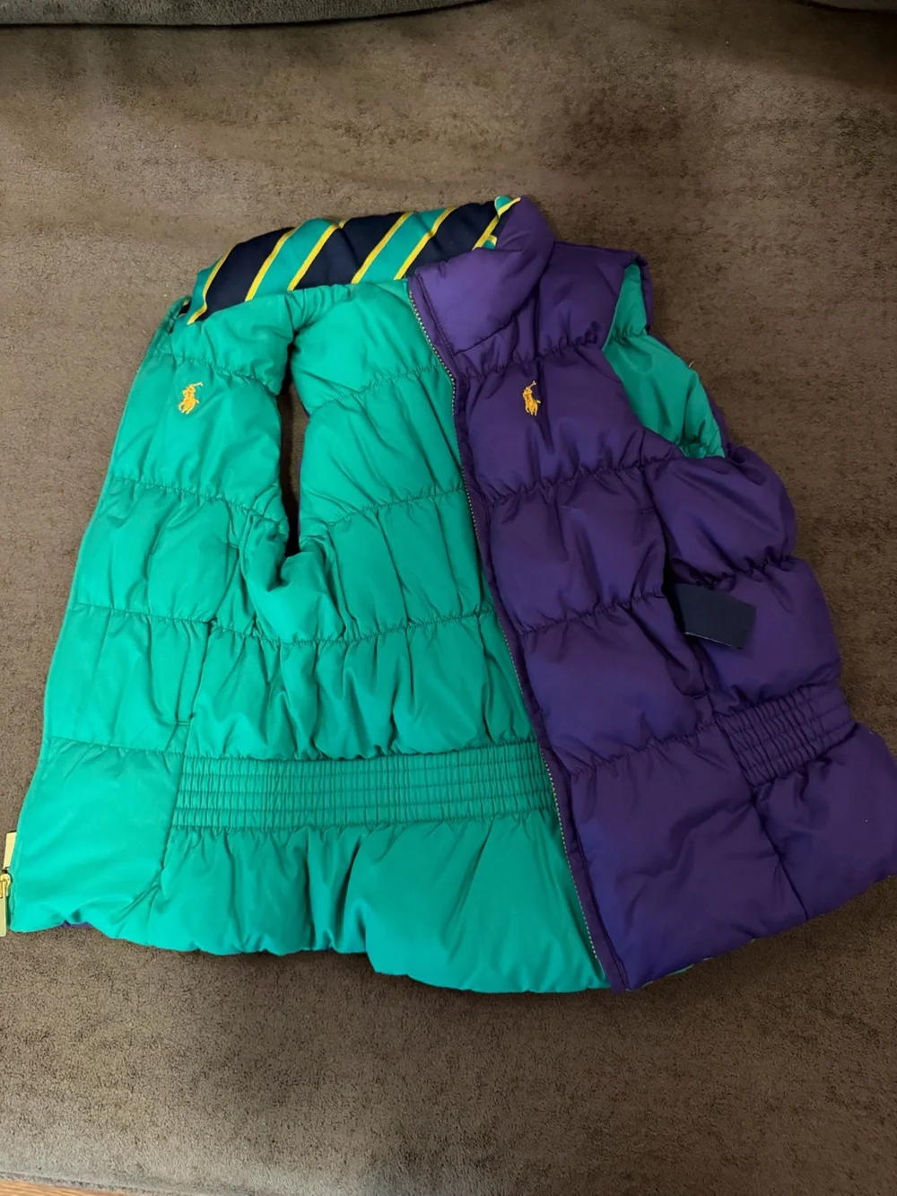 Ralph Lauren Purple Quilted Puffer Vest with Teal Trim